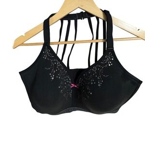 Cacique Black Stars Strappy Halter Bra 44DD Lightly Lined No Wire